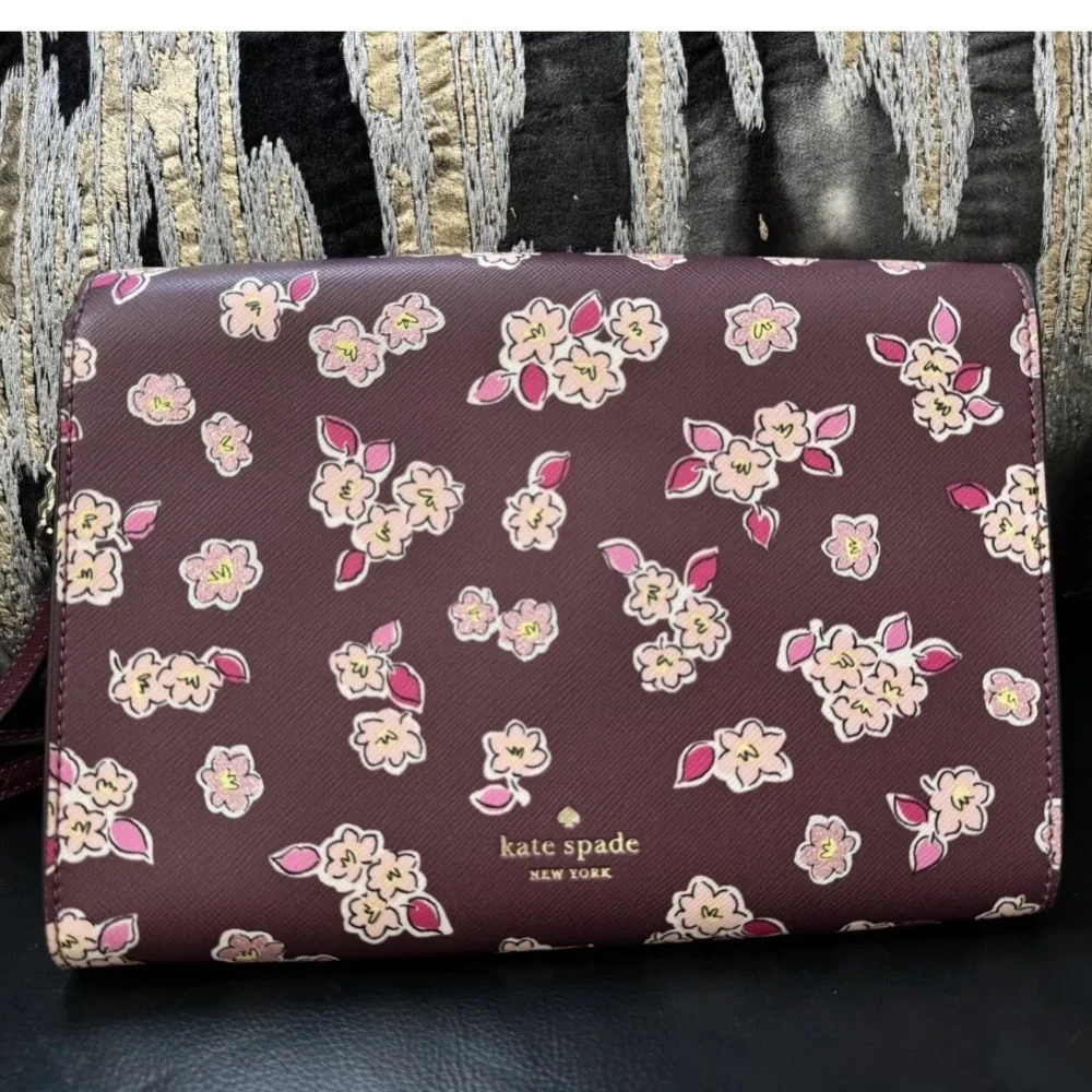 Kate Spade Frosted Floral Tinsel Flap Crossbody Bag/Clutch In Deep Berry